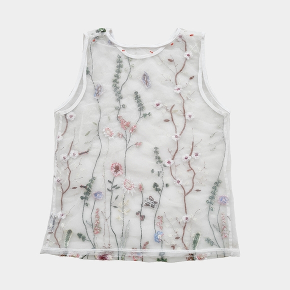 Size- XS-S, embroidered sleeveless net top - Picture 3 of 5